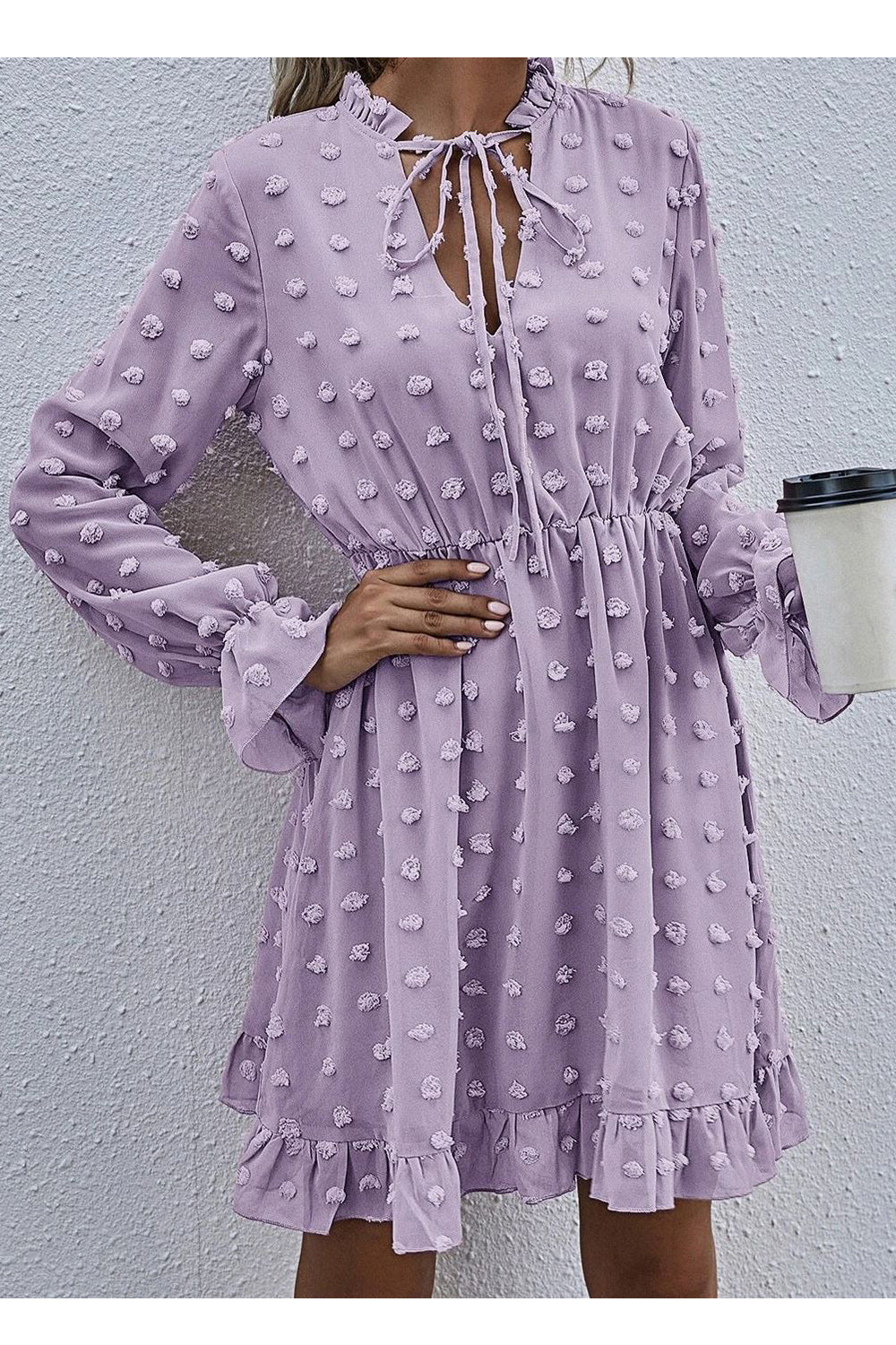Women Trumpet Long Sleeve Solid Pattern Above Knee Dress