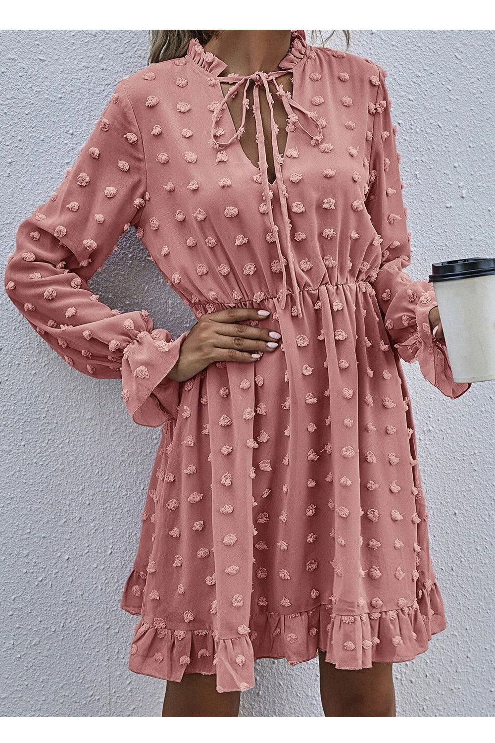 Women Trumpet Long Sleeve Solid Pattern Above Knee Dress