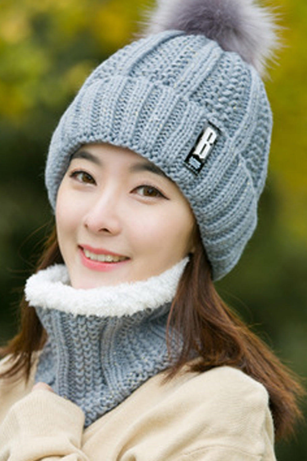 Women Hair Ball Decorated Soft Cozy Solid Pattern Elegant Knitted Hat