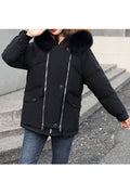 Women Splendid Solid Colored Zipper Closure Cozy Long Sleeve Winter Fur Hat Neck Winter Casual Padded Jacket