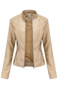 Women Fashionable Warm Solid Colored Leather Jacket