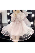 Kids Girls Stylish Lace Pattern Long Sleeve Easy Round Neck Summer Party Dress