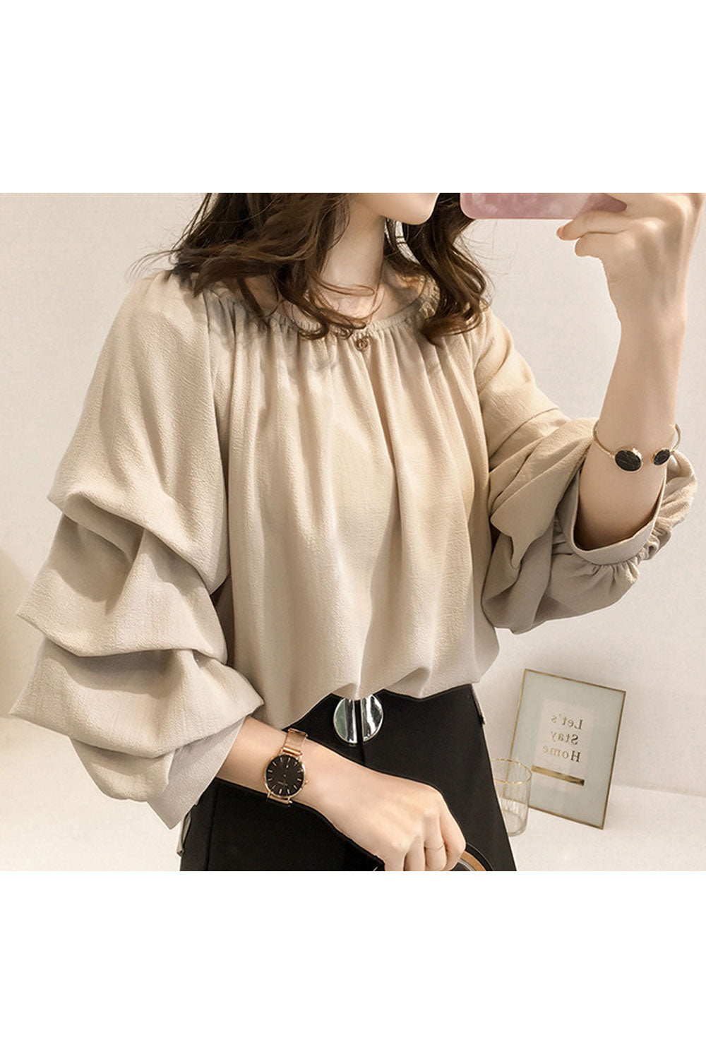 Women Fabulous Long Sleeve Chiffon Loose Style Solid Colored Shirt