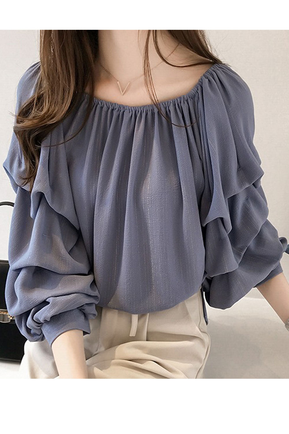 Women Fabulous Long Sleeve Chiffon Loose Style Solid Colored Shirt