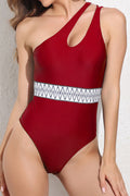 Women Stylish Webbing One-Shoulder Fantastic Solid Colored Slim Fit Superb Beach Swimwear