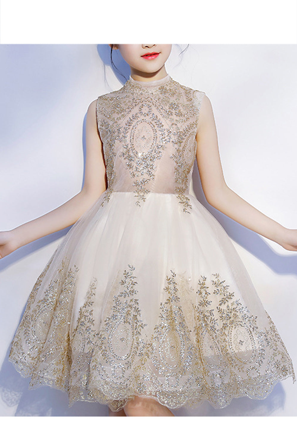 Kids Girls Fluffy Flower Lace Decorated Princess Dress