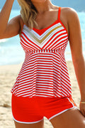 Women Beautiful Striped Pattern Easy Straped Shoulder Breathable Summer Two-Piece Casual ZBSWimwear