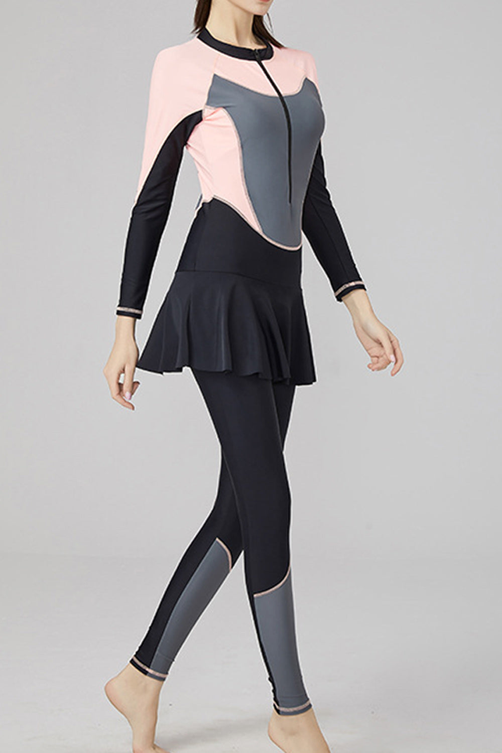 Women Long Sleeve Slim Fit Skirt Style Zipper Closure One Piece ZBSWimwear