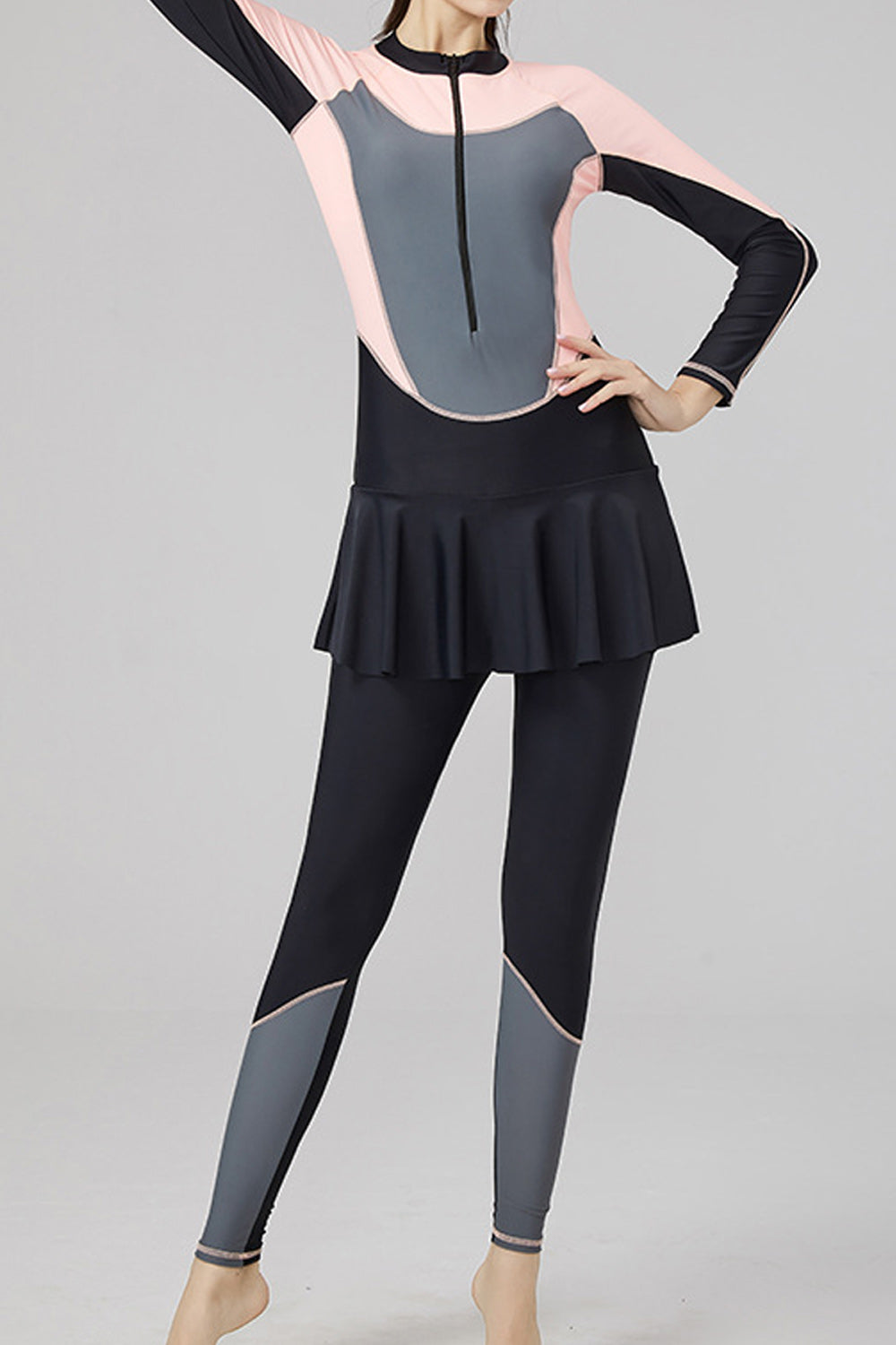 Women Long Sleeve Slim Fit Skirt Style Zipper Closure One Piece ZBSWimwear