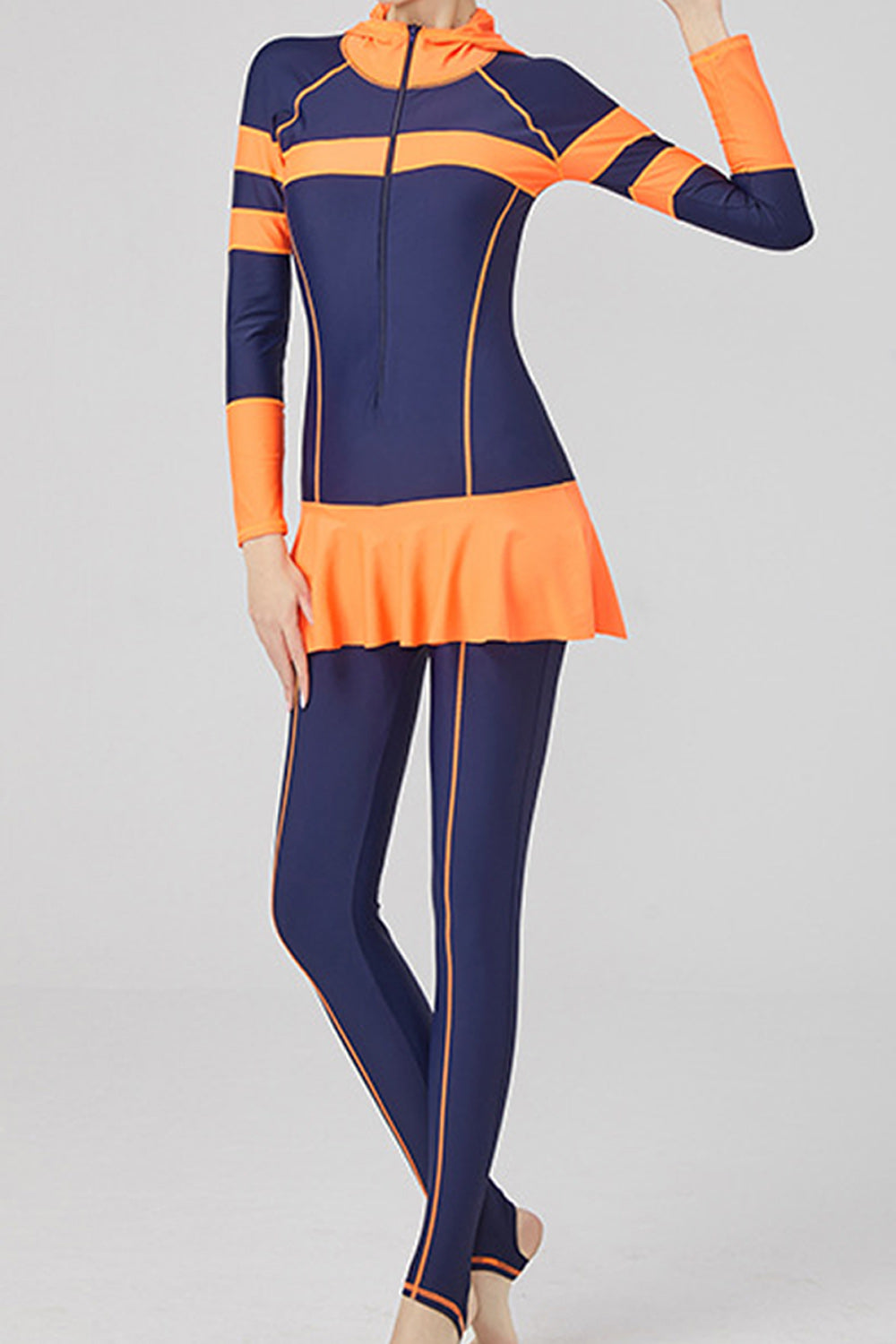 Women Stretchable Long Sleeve Zipper Closure Soft One Piece ZBSWimwear