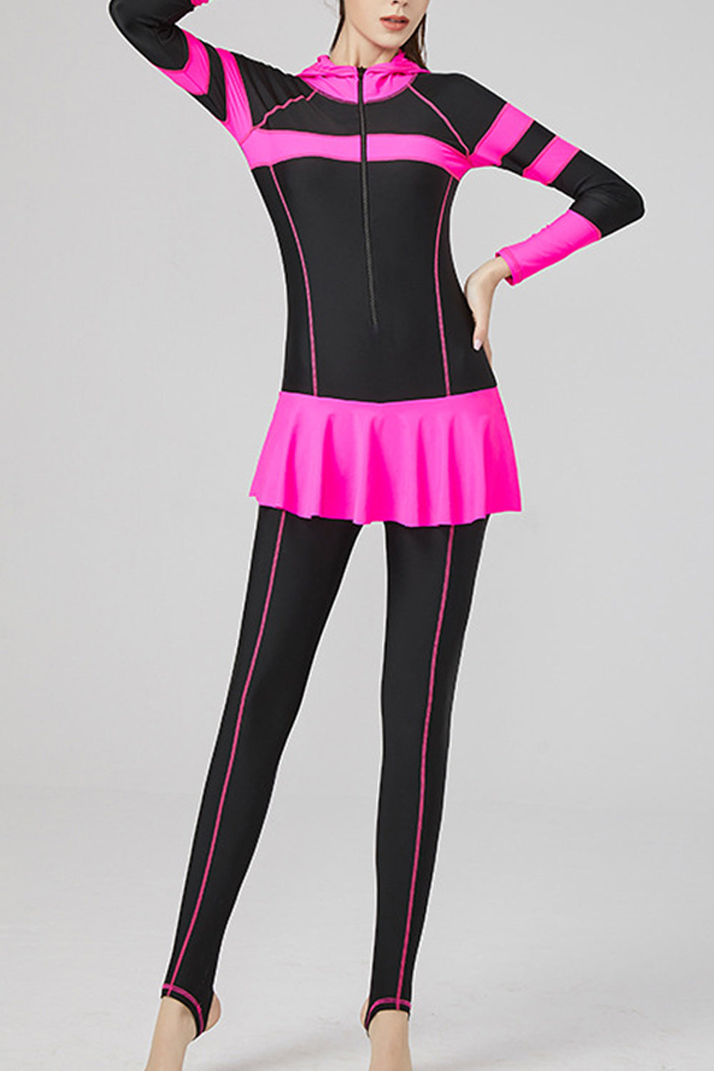 Women Stretchable Long Sleeve Zipper Closure Soft One Piece ZBSWimwear