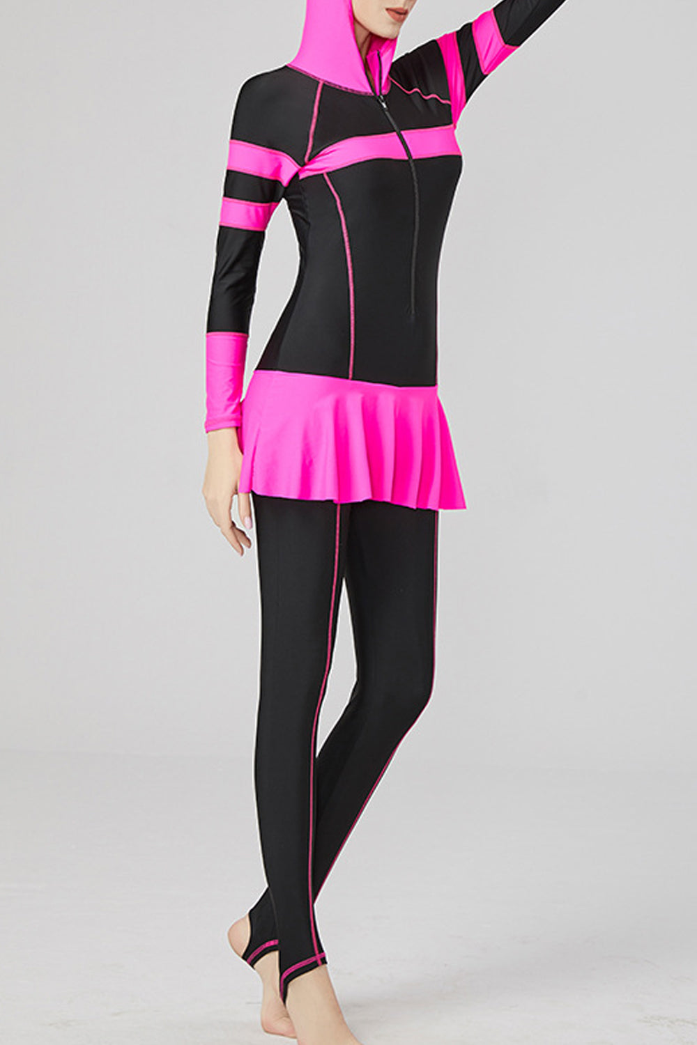 Women Stretchable Long Sleeve Zipper Closure Soft One Piece ZBSWimwear