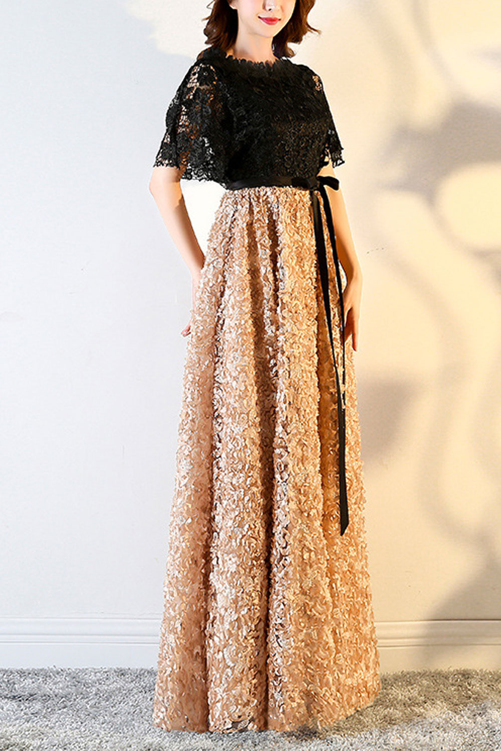Women Beautiful Long Length Embroidery Pattern Solid Colored Dress
