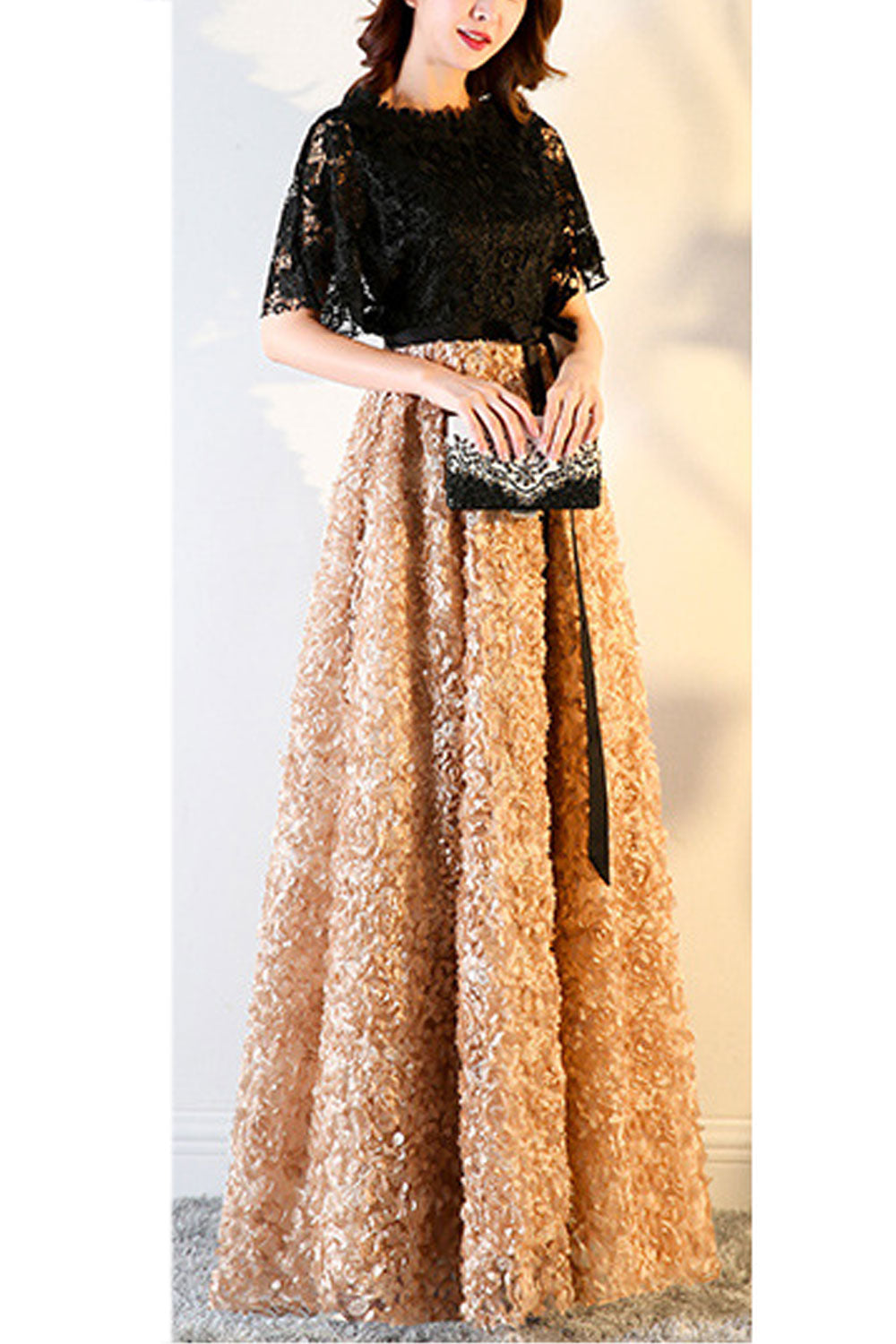 Women Beautiful Long Length Embroidery Pattern Solid Colored Dress