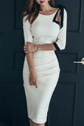 Women Mid Length Amazing Slim Fit Breathable Elbow Sleeve Solid Colored Dress