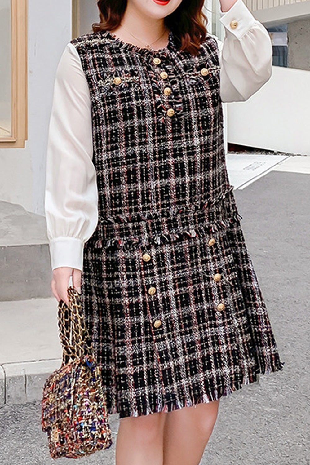 Women Plus Plaid Pattern Fashionable Long Sleeve Comfortable Dress