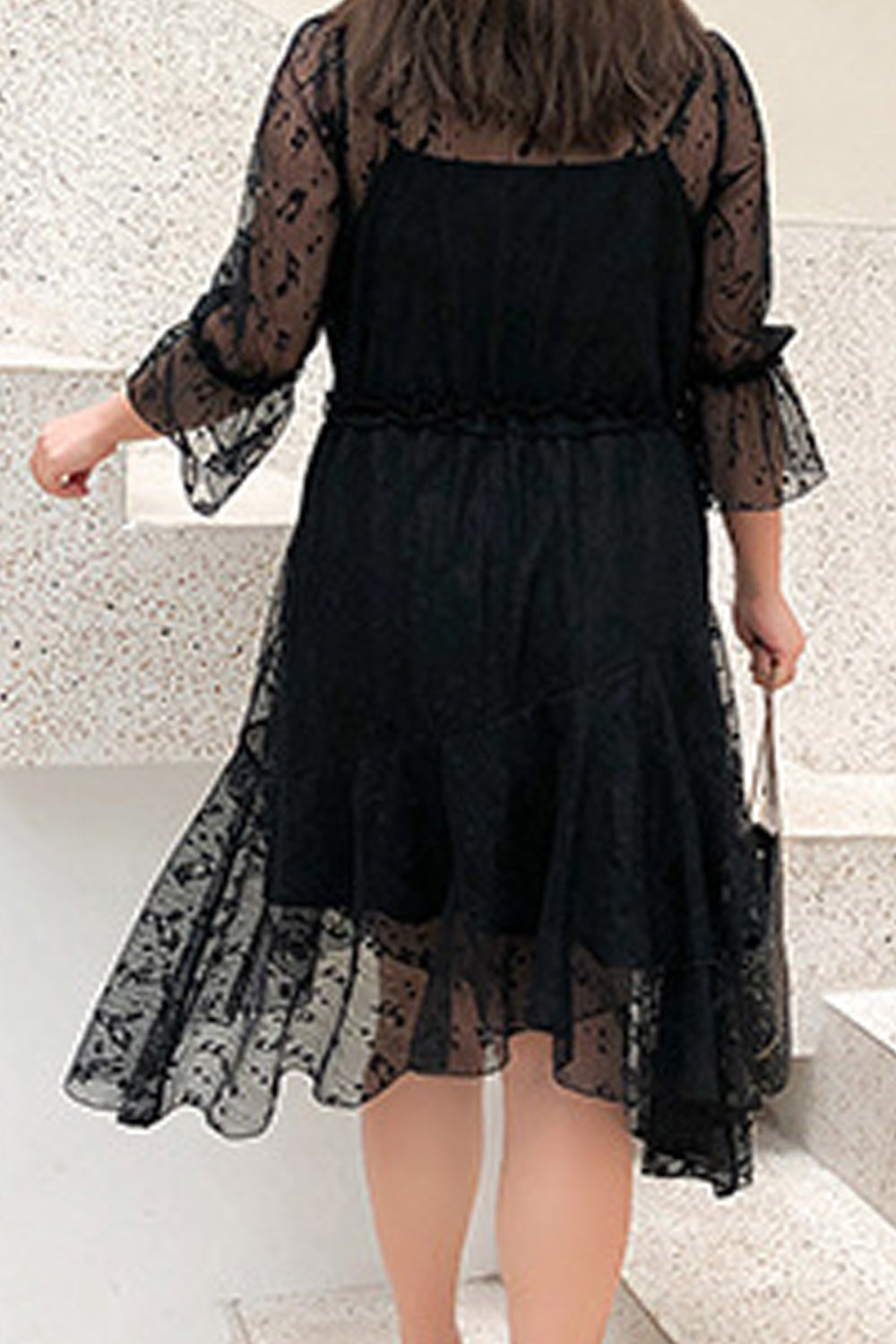 Women Plus Lace Embroidered Fashionable Irregular Hem Dress
