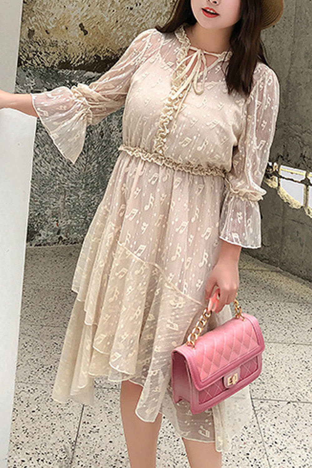 Women Plus Lace Embroidered Fashionable Irregular Hem Dress
