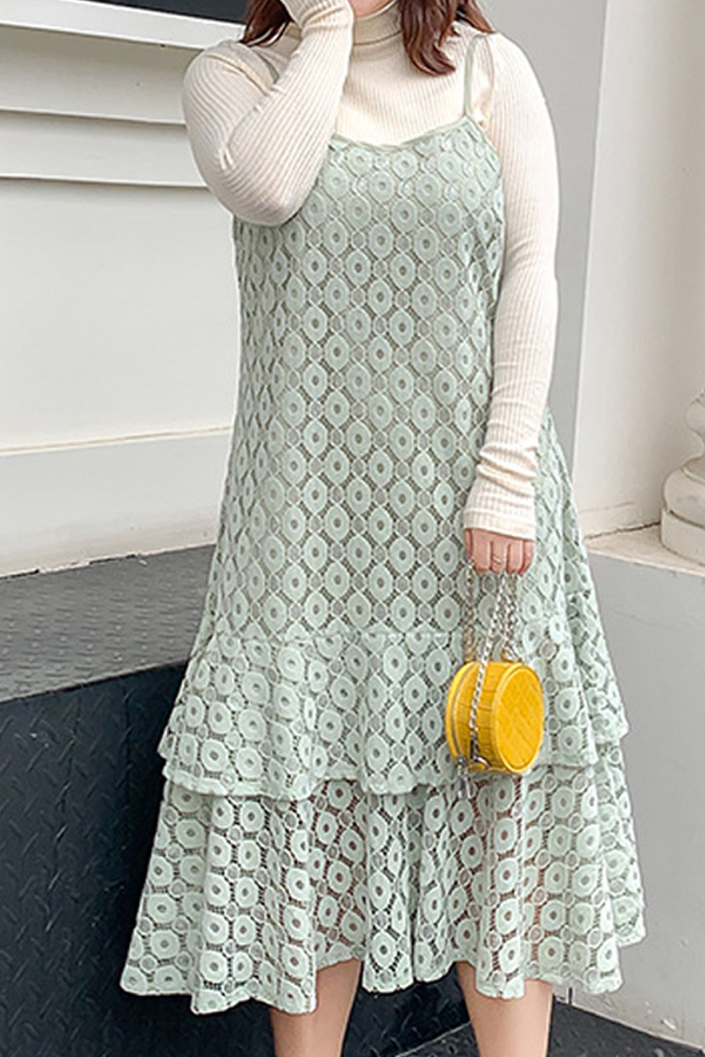 Women Plus Strap Neck Lace Embroidered Fashionable Soft Dress