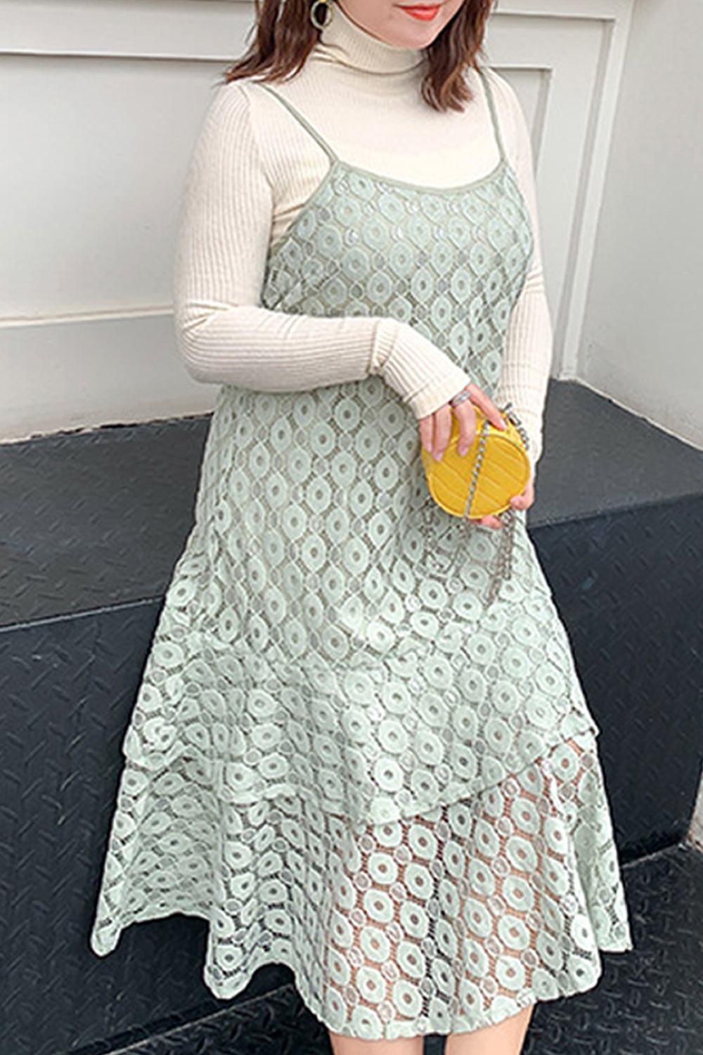 Women Plus Strap Neck Lace Embroidered Fashionable Soft Dress