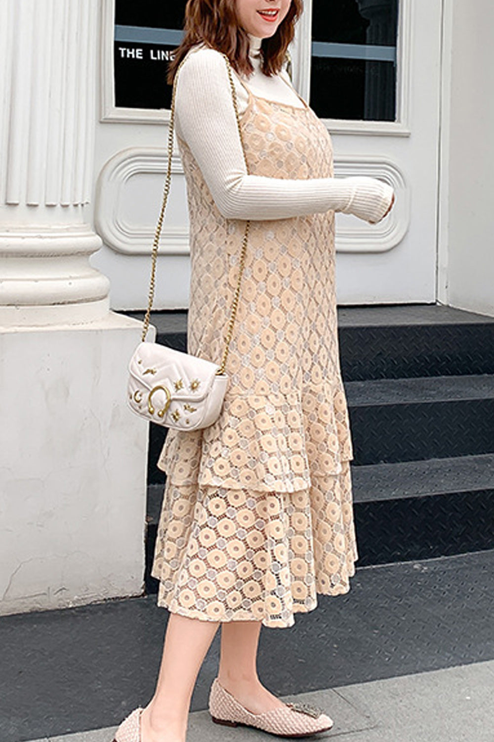 Women Plus Strap Neck Lace Embroidered Fashionable Soft Dress