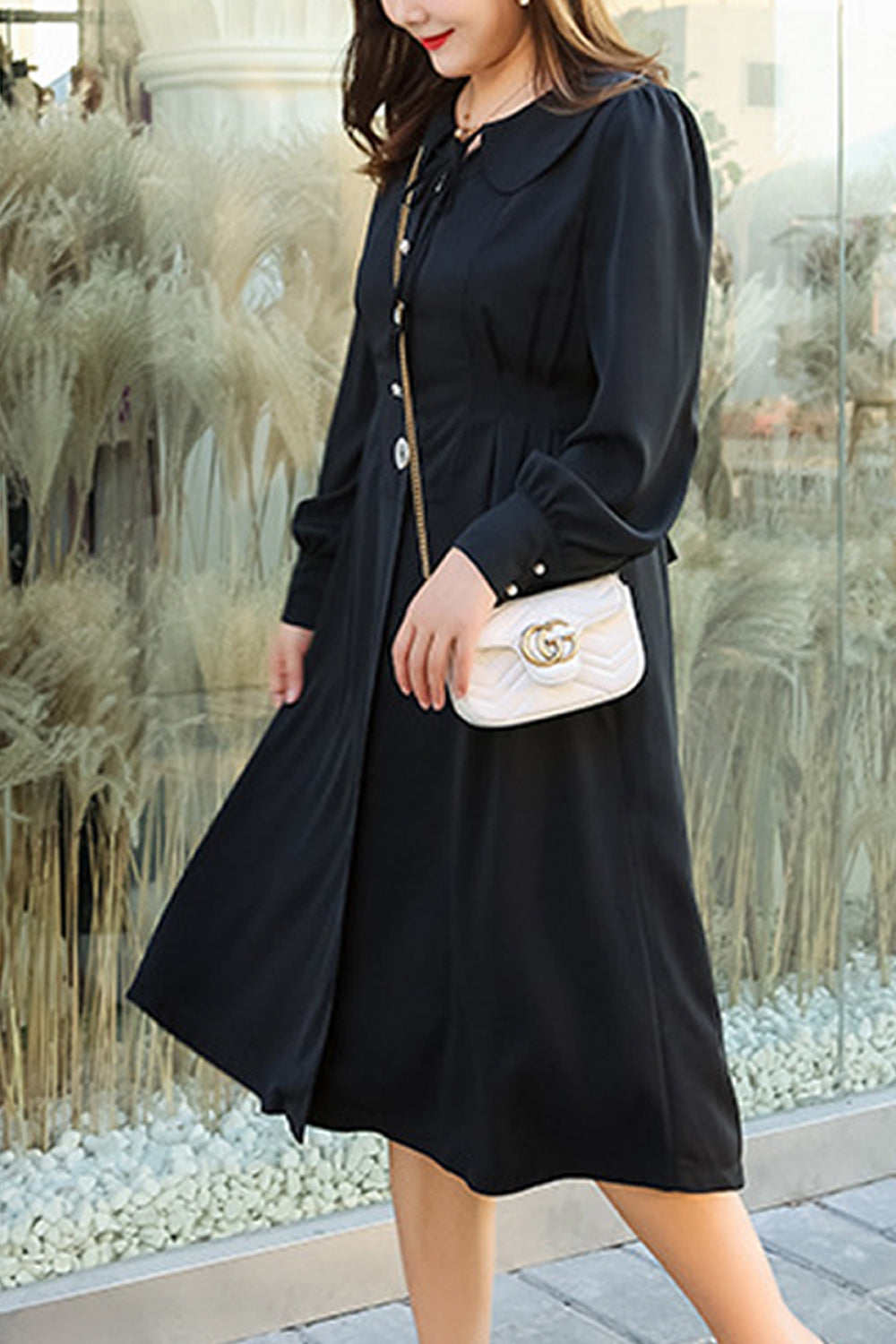Women Plus Soft Long Sleeve Collar Neck Stylish Trendy Dress