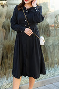 Women Plus Soft Long Sleeve Collar Neck Stylish Trendy Dress