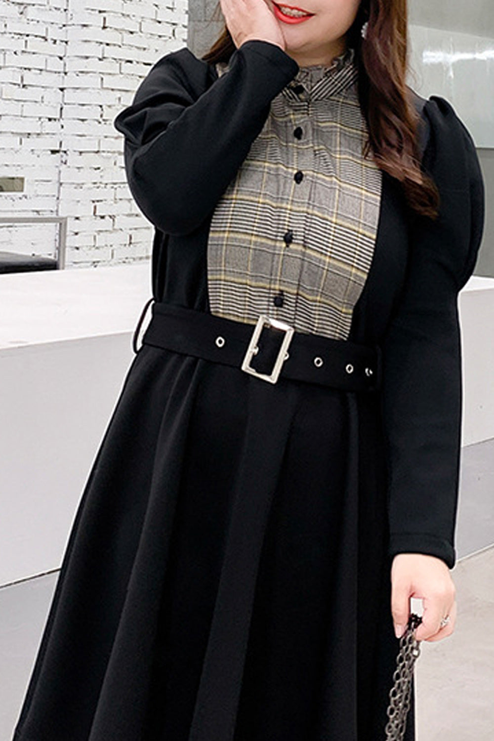 Women Plus Long Sleeve Collar Neck Button Closure Easy Dress