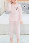 Kids Girls Cartoon Pattern Easy Round Neck Elasticated Waist Breathable Soft Sleepwear Set