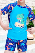 Kids Boys Cute Cartoon Printed Short Sleeve Summer Two Piece Elastic Waist Soft Swimwear