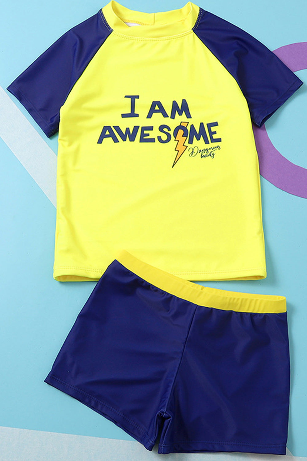Kids Boys Splendid Letter Printed Soft Solid Bottom Elastic Waist Two Piece Swimwear Set