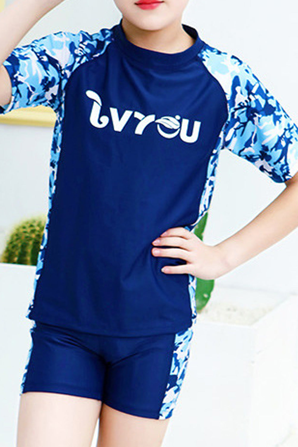 Kids Boys Short Sleeve Stylish Printed Pattern Three Piece Summer Swimwear Set