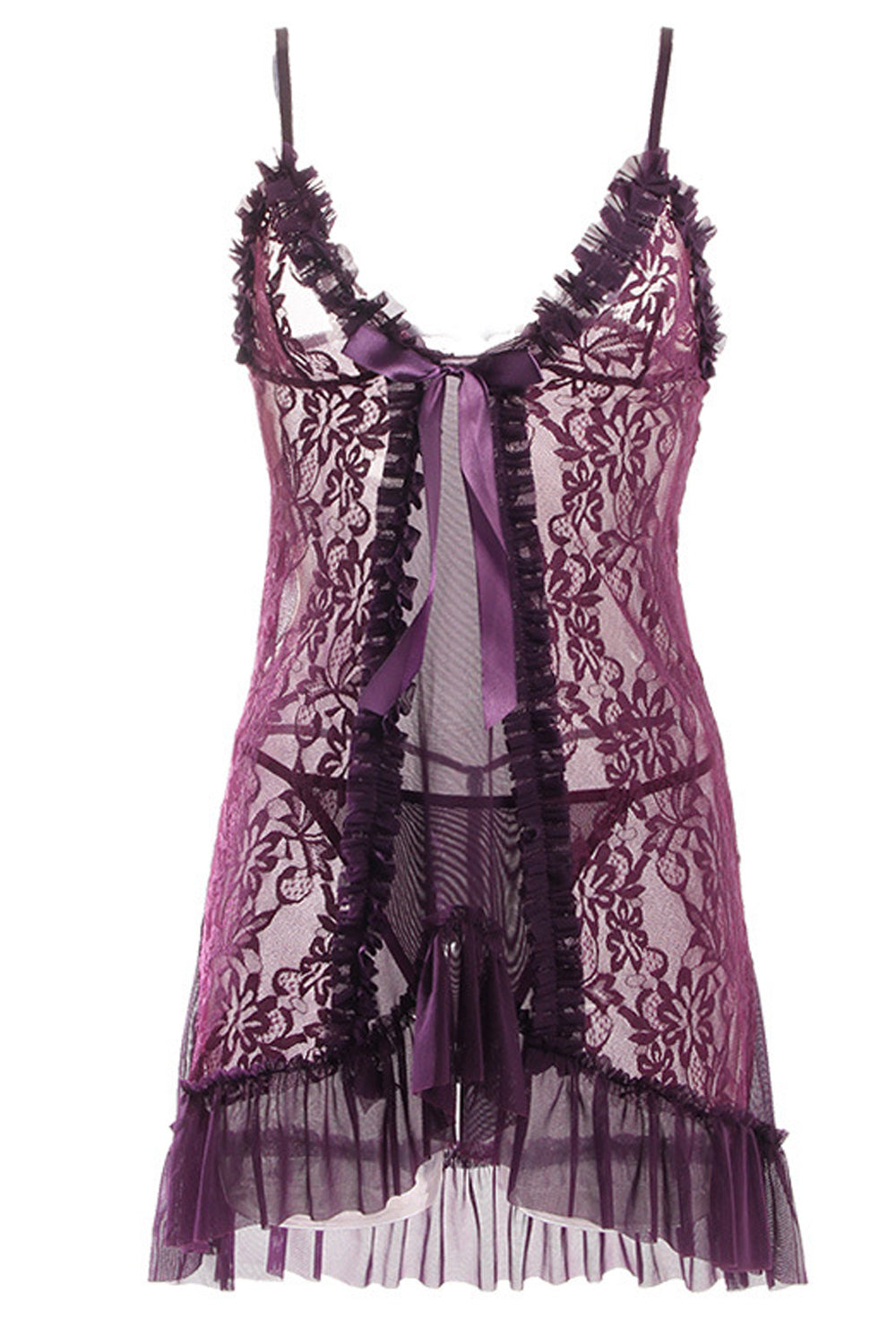 Women Solid Pattern Ruffled Styled Adjustable Strap Neck Comfy Lingerie