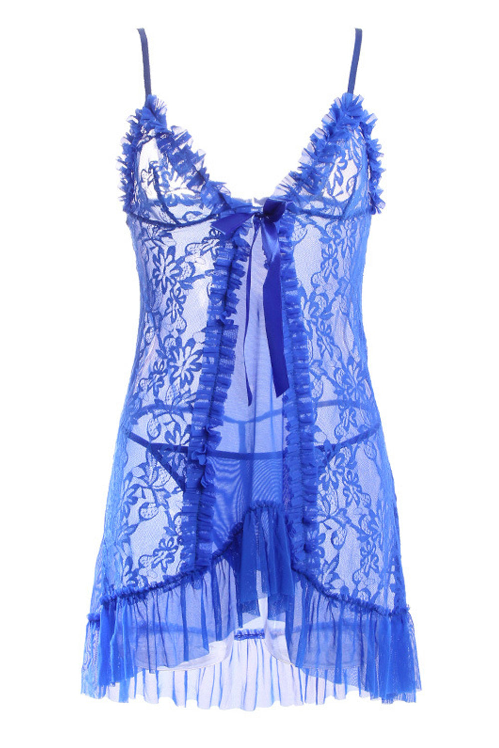 Women Solid Pattern Ruffled Styled Adjustable Strap Neck Comfy Lingerie