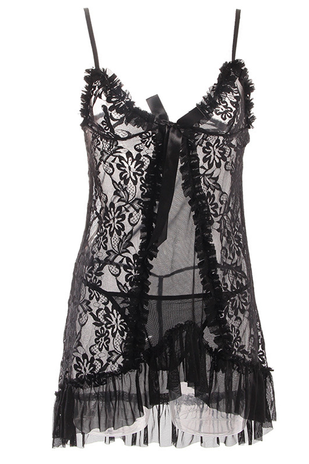 Women Solid Pattern Ruffled Styled Adjustable Strap Neck Comfy Lingerie