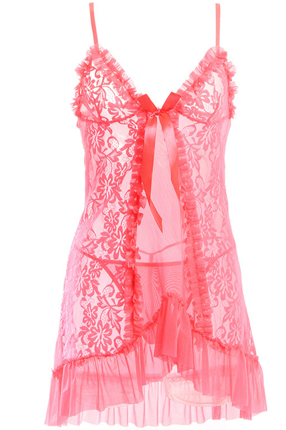 Women Solid Pattern Ruffled Styled Adjustable Strap Neck Comfy Lingerie