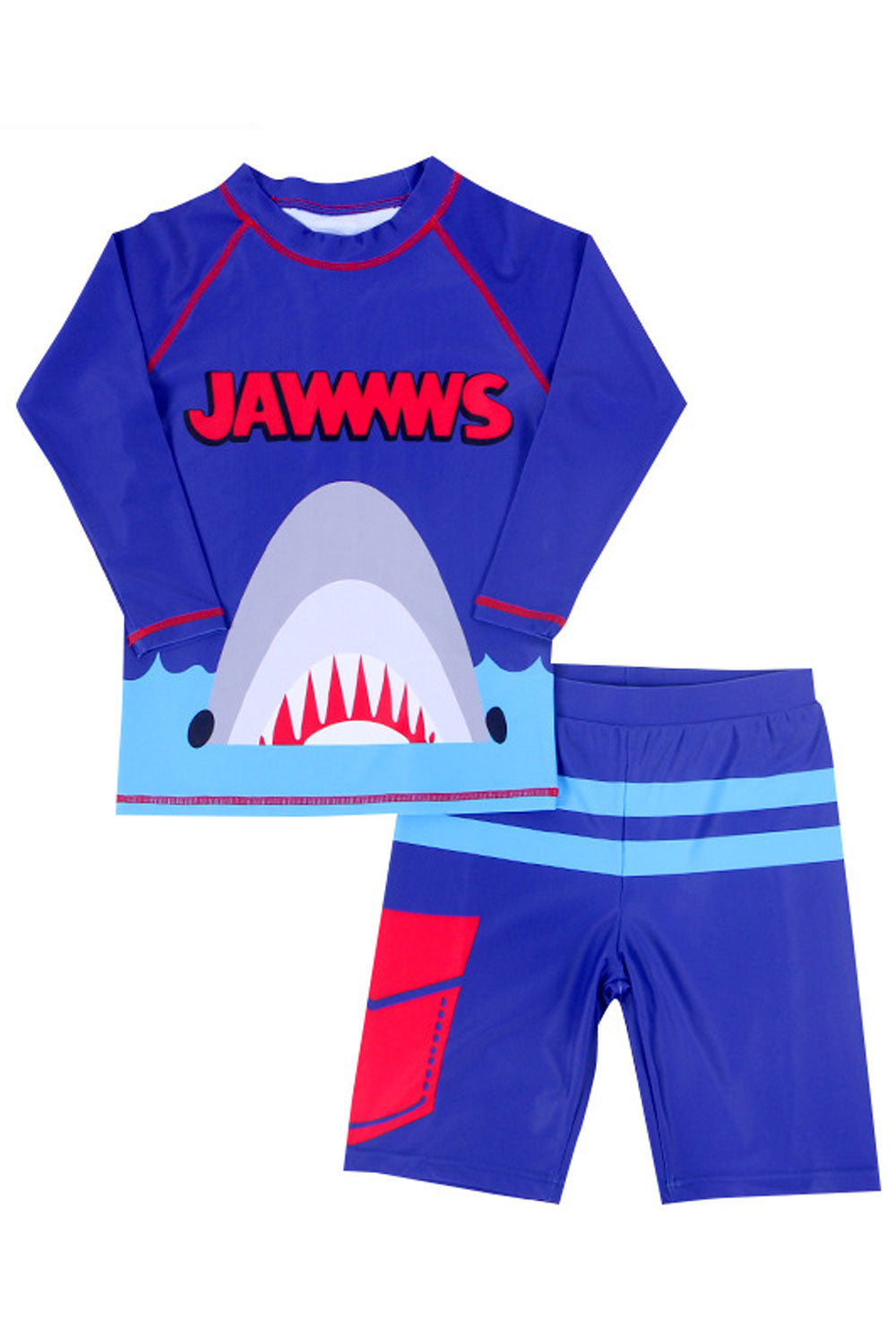 Kids Boys Shark Printed Long Sleeve Elastic Waist Two Piece Soft Swimwear