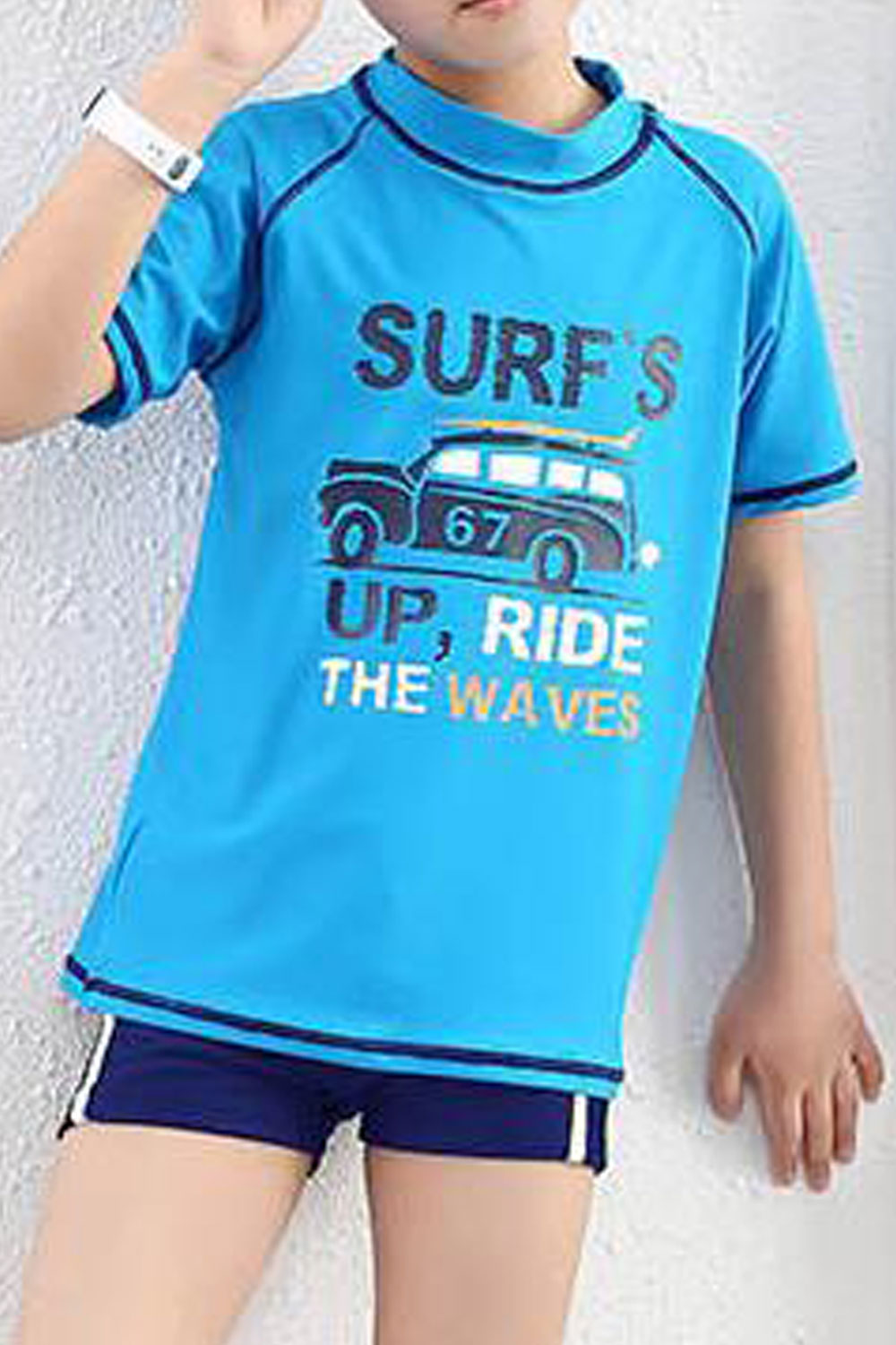 Kids Boys Loose Short Sleeve Printed Style Breathable Holidays Swimwear Set