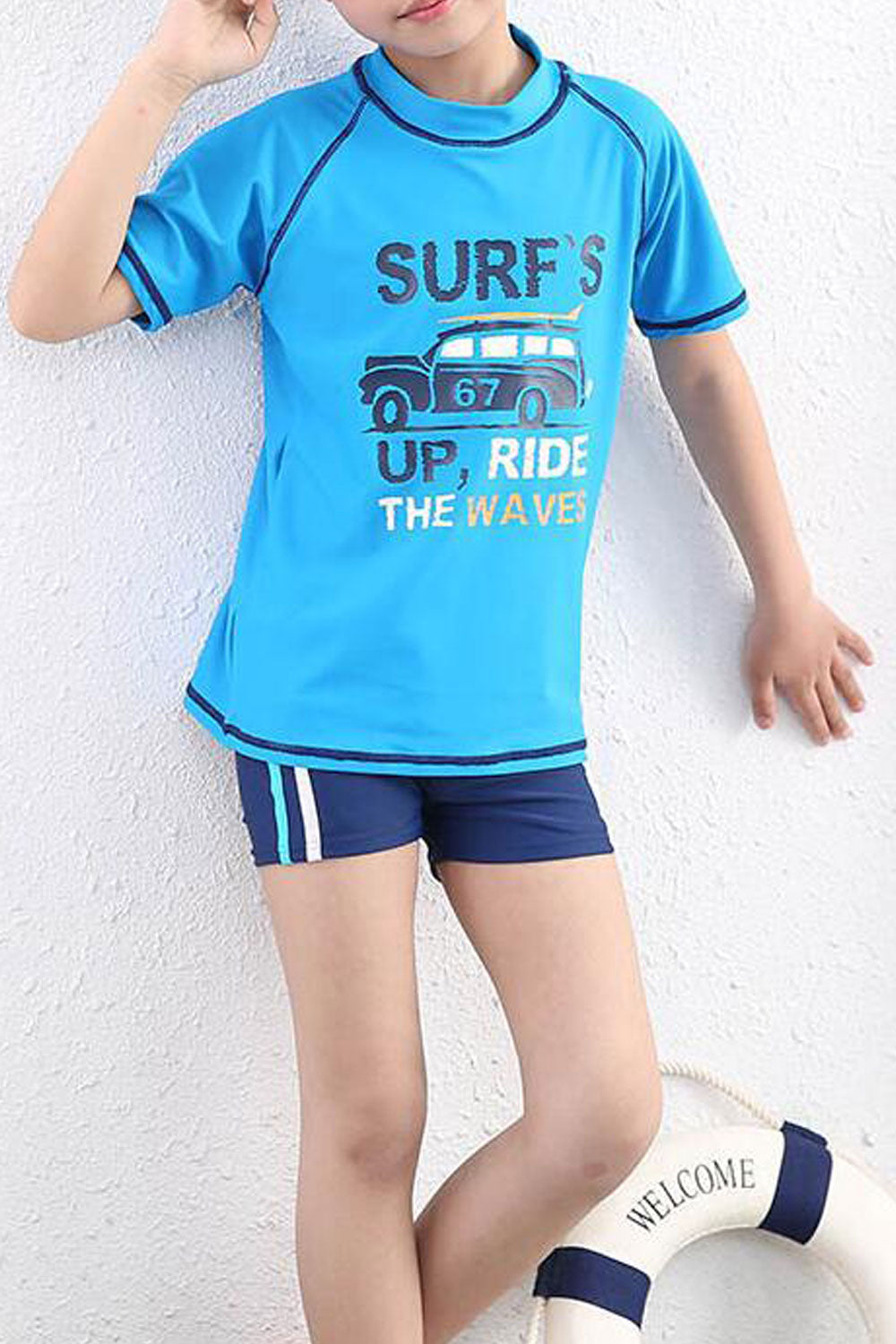 Kids Boys Loose Short Sleeve Printed Style Breathable Holidays Swimwear Set