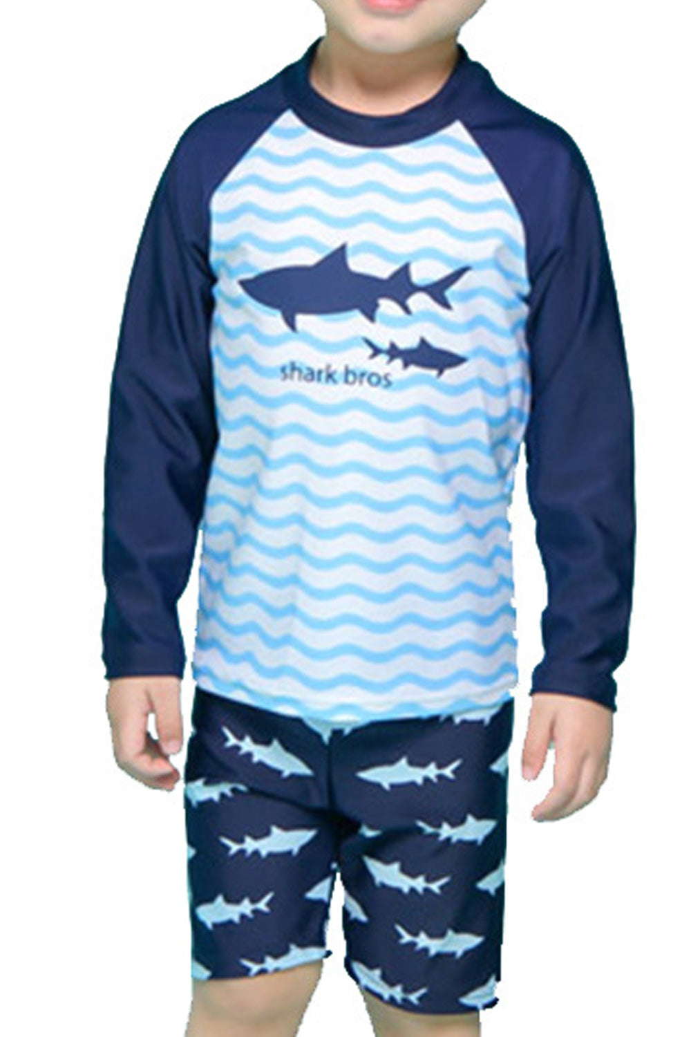 Kids Boys Stylish Shark Printed long Sleeve Elasticated Waistband Summer Swimwear Set