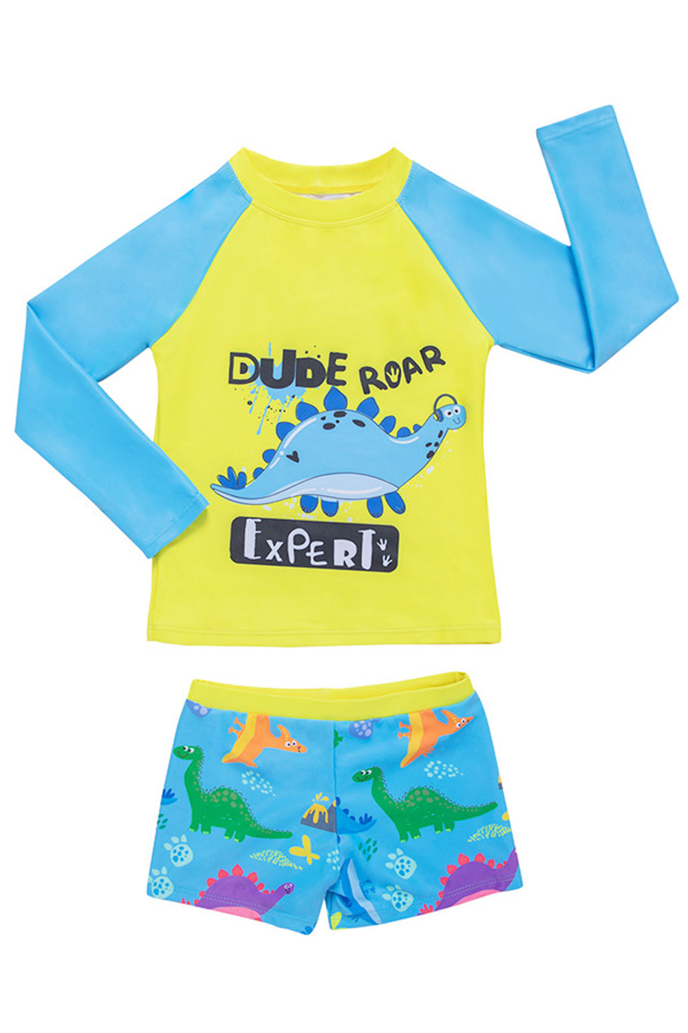 Kids Boys Long Sleeve Dinosaur Printed Stretchy Summer Swimwear Set