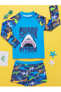 Kids Boys Long Sleeve Shark Printed Stylish Summer Elasticated Waist Swimwear Set
