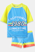 Kids Boys Fabulous Letter Printed Loose Lightweight Round Neck Two Piece Swimwear