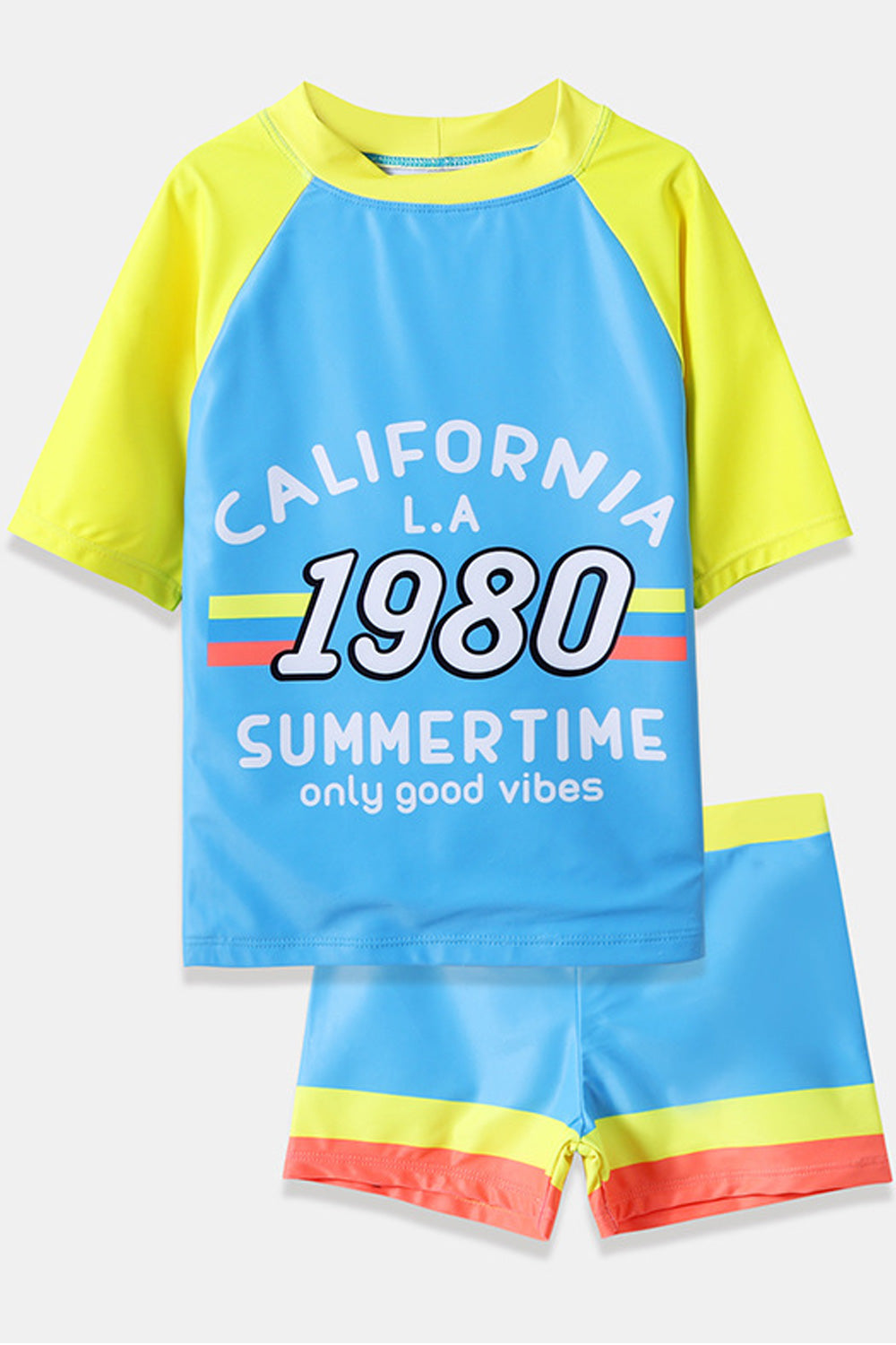 Kids Boys Fabulous Letter Printed Loose Lightweight Round Neck Two Piece Swimwear
