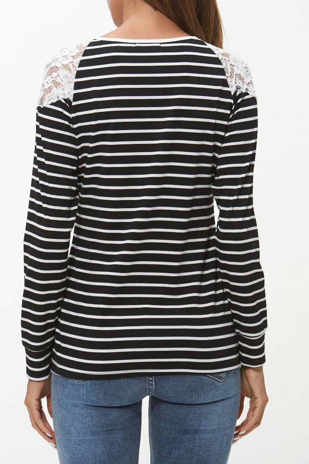 Women Pretty Crochet Lace Striped Casual Shirt