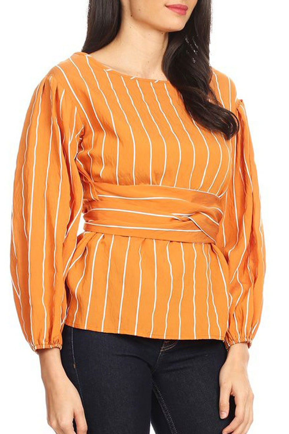Women Modern Boat Neck Cloth Belt Slim & Stylish Shirt