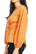 Women Modern Boat Neck Cloth Belt Slim & Stylish Shirt