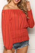 Women Off Neck Long Sleeve Stripes Casual Shirt