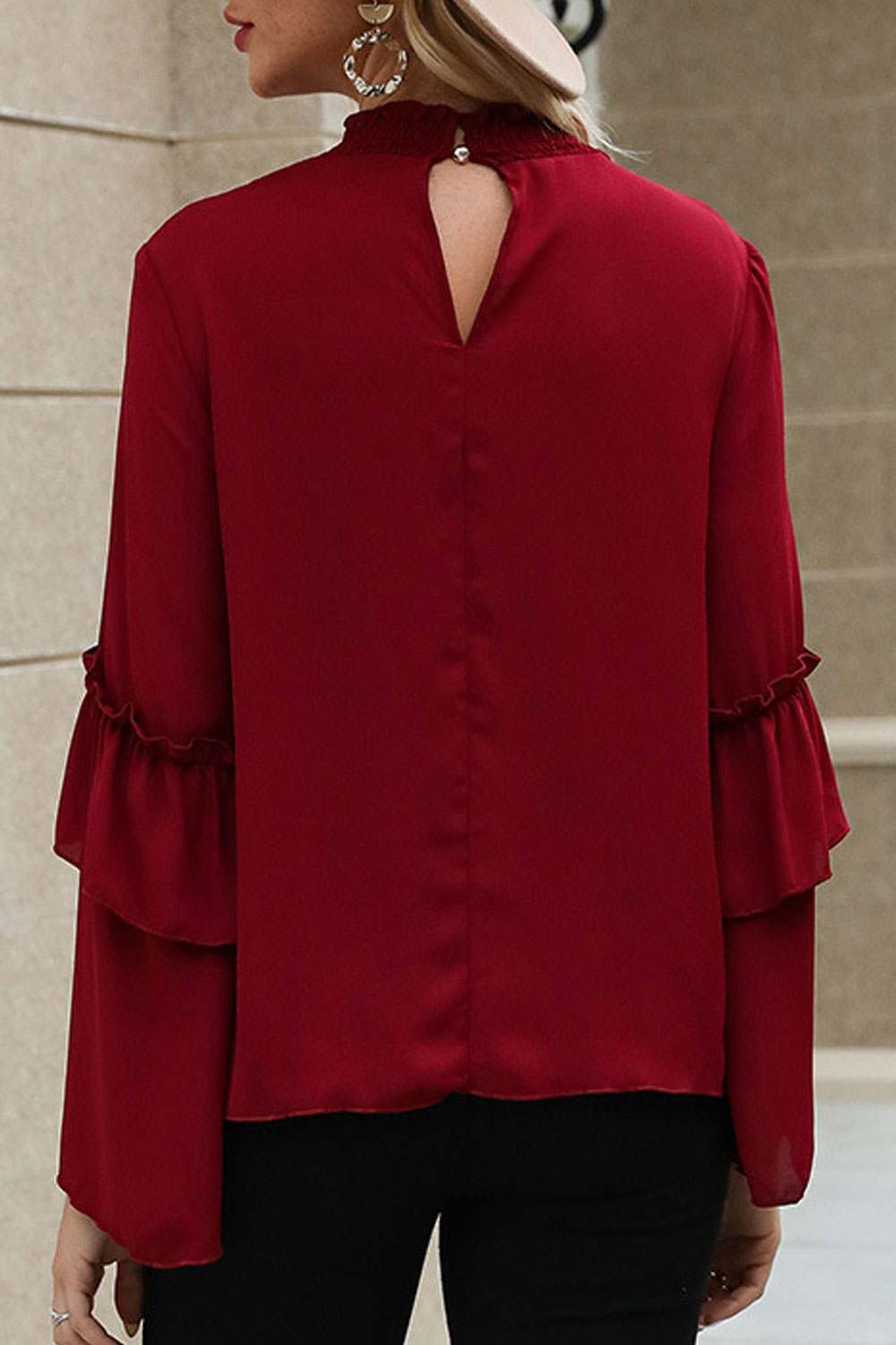 Women High Neck Long Sleeve Relax Fit Casual Shirt
