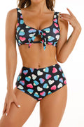 Women Elegent Printed Pattern Comfortable Scoop Neck Restful Summer High Waist Two-Piece Swimwear